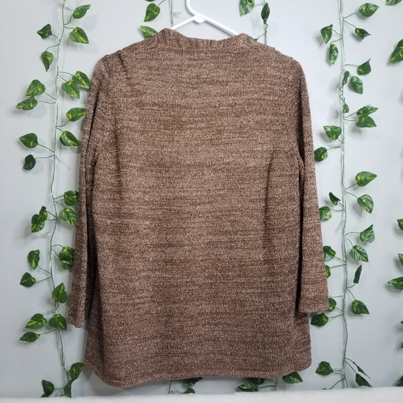 Alfred Dunner Brown Marled Open Front Cardigan 3/4 Sleeve Twin Set Beade… - Picture 12 of 12